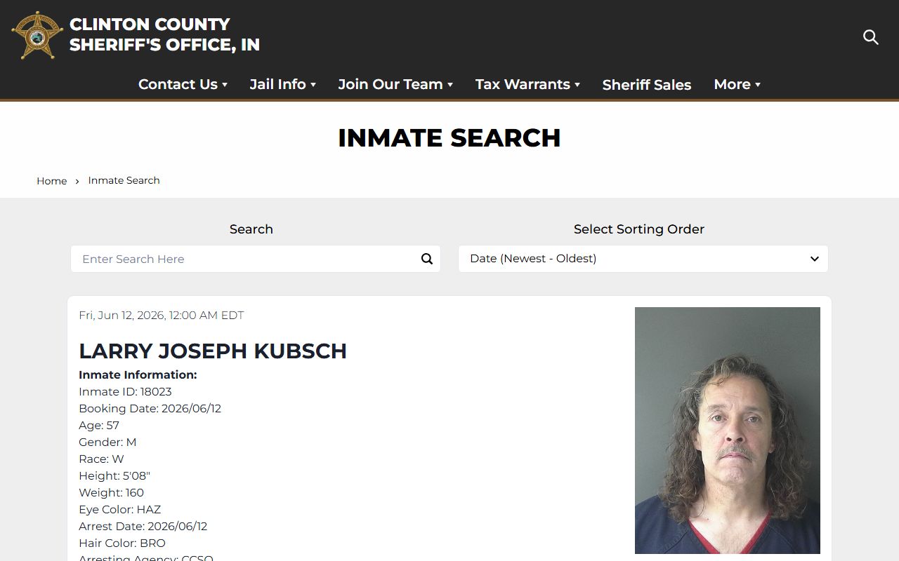 Clinton County Jail inmate roster search page